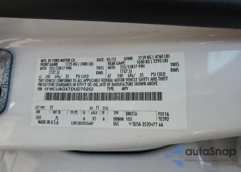 2013 Ford Escape Se from USA, damaged, VIN 1FMCU9GX7DUD70252